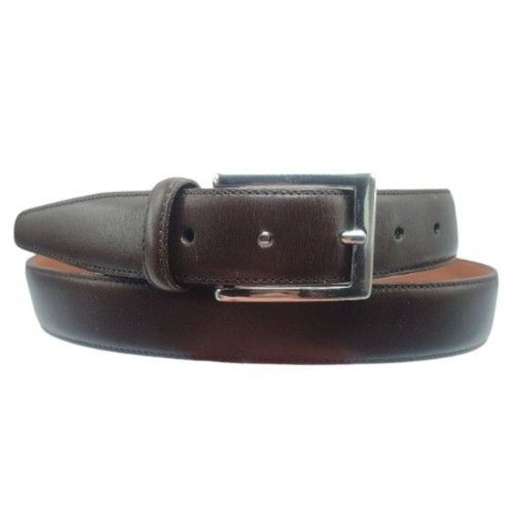 Brooks Brothers Dark Brown Leather Belt Silver Buckle Mens Size 42 Made In Italy - Picture 1 of 12
